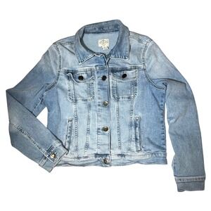 St Johns Bay Womens Light Wash Denim Trucker Jacket Blue Medium Stretch 76532-1